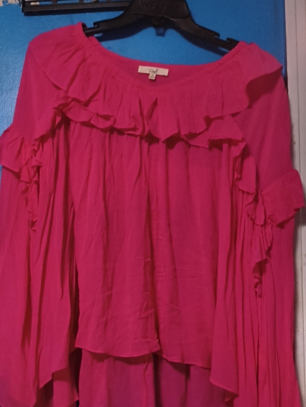 easel Hot Pink Ruffled Boho Tunic Top